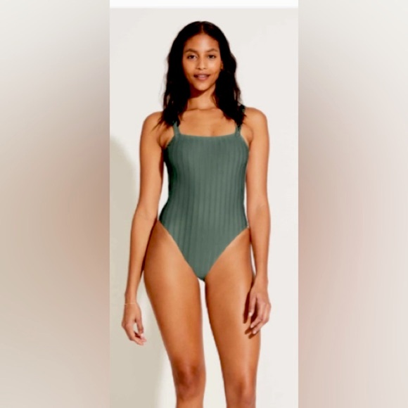 NWT!!! Vitamin A Leah Square Neck One Piece - Aloe Green SuperRib, SMALL - Picture 3 of 8